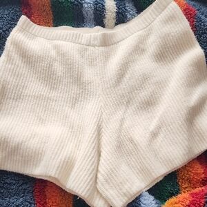 Aerie High Waist Cream Ribbed Shorts